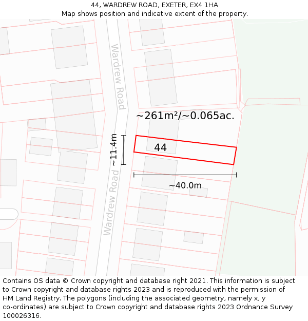 44, WARDREW ROAD, EXETER, EX4 1HA: Plot and title map