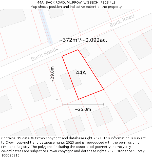 44A, BACK ROAD, MURROW, WISBECH, PE13 4LE: Plot and title map