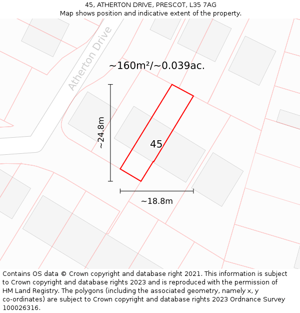 45, ATHERTON DRIVE, PRESCOT, L35 7AG: Plot and title map