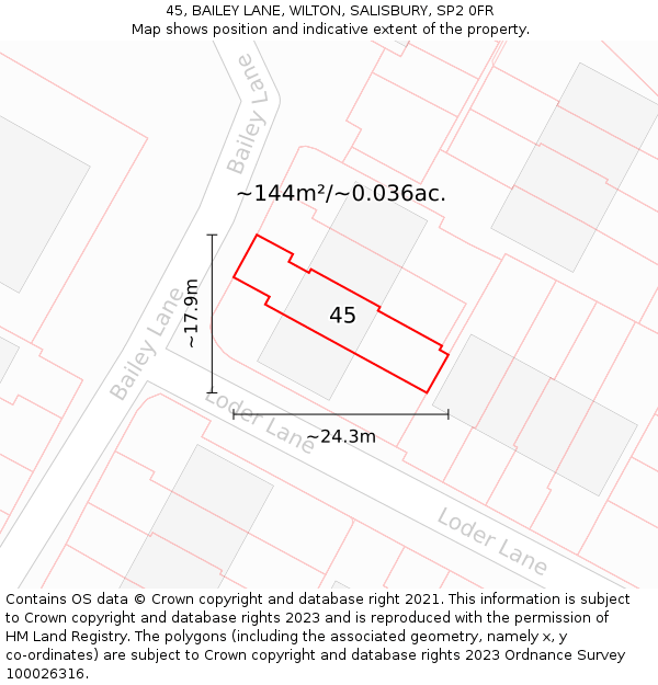 45, BAILEY LANE, WILTON, SALISBURY, SP2 0FR: Plot and title map