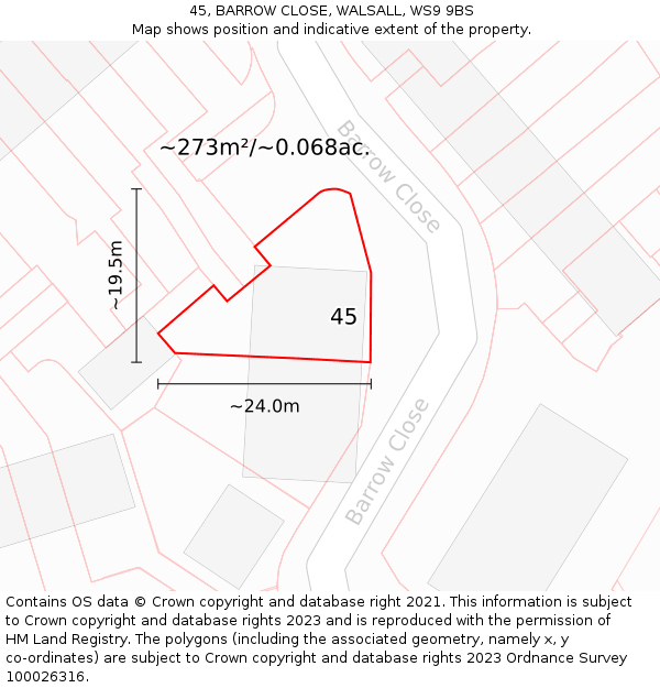 45, BARROW CLOSE, WALSALL, WS9 9BS: Plot and title map