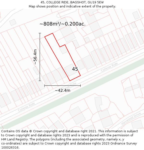 45, COLLEGE RIDE, BAGSHOT, GU19 5EW: Plot and title map