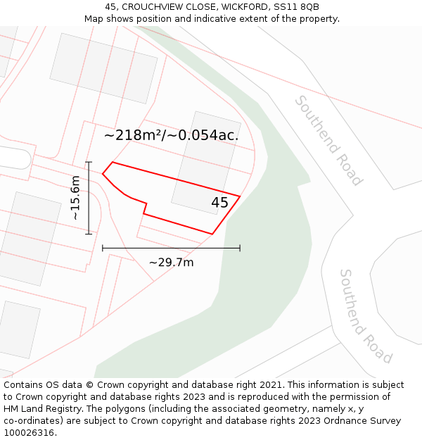 45, CROUCHVIEW CLOSE, WICKFORD, SS11 8QB: Plot and title map