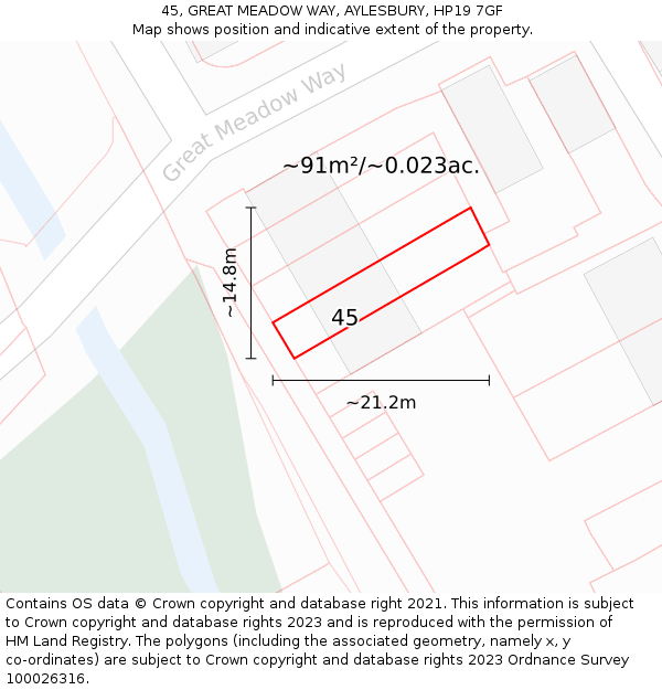 45, GREAT MEADOW WAY, AYLESBURY, HP19 7GF: Plot and title map