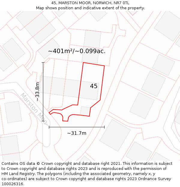 45, MARSTON MOOR, NORWICH, NR7 0TL: Plot and title map