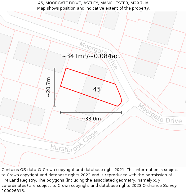 45, MOORGATE DRIVE, ASTLEY, MANCHESTER, M29 7UA: Plot and title map