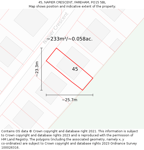 45, NAPIER CRESCENT, FAREHAM, PO15 5BL: Plot and title map