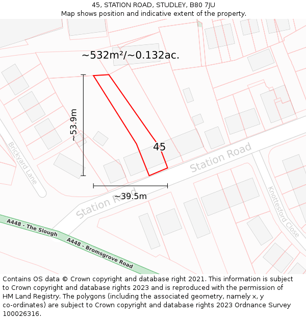 45, STATION ROAD, STUDLEY, B80 7JU: Plot and title map