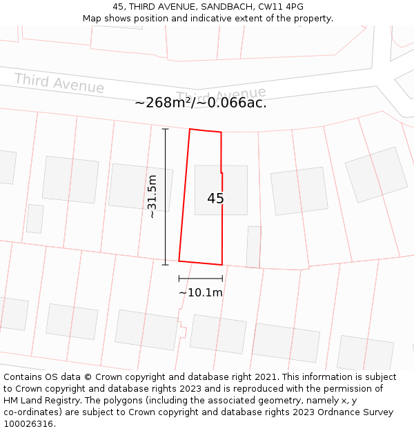 45, THIRD AVENUE, SANDBACH, CW11 4PG: Plot and title map