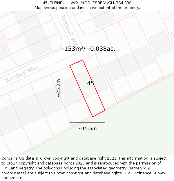 45, TURNBULL WAY, MIDDLESBROUGH, TS4 3RS: Plot and title map