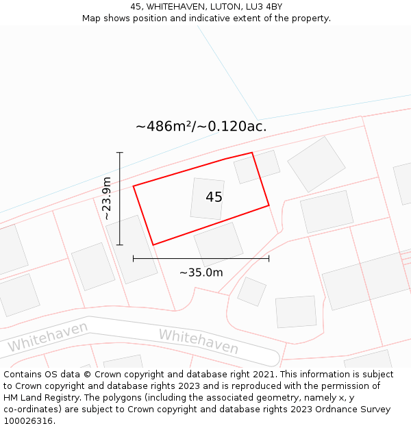 45, WHITEHAVEN, LUTON, LU3 4BY: Plot and title map