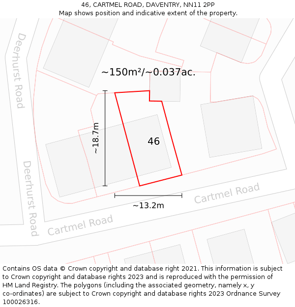 46, CARTMEL ROAD, DAVENTRY, NN11 2PP: Plot and title map