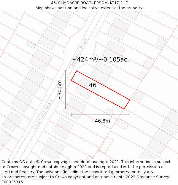46, CHADACRE ROAD, EPSOM, KT17 2HE: Plot and title map