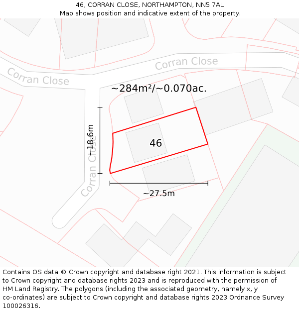 46, CORRAN CLOSE, NORTHAMPTON, NN5 7AL: Plot and title map