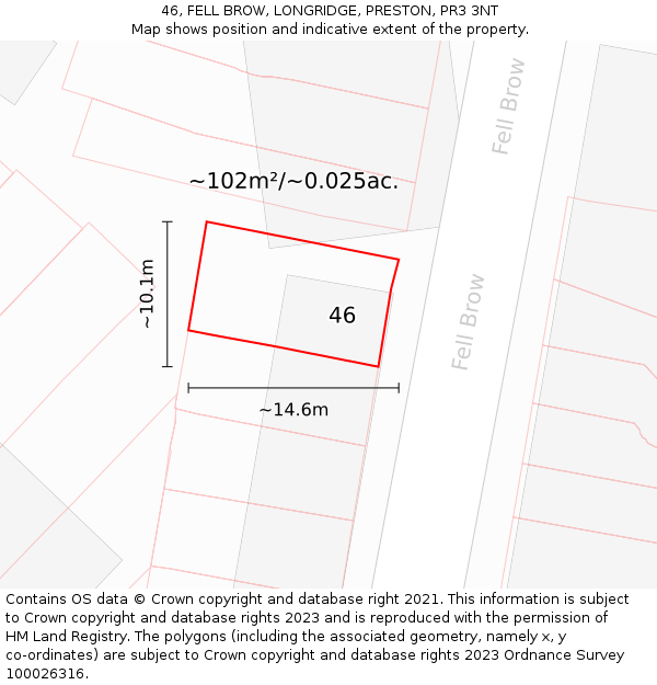 46, FELL BROW, LONGRIDGE, PRESTON, PR3 3NT: Plot and title map