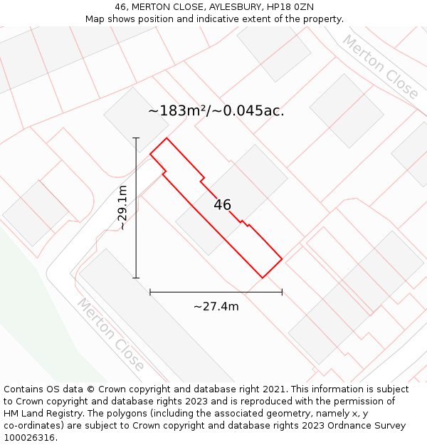 46, MERTON CLOSE, AYLESBURY, HP18 0ZN: Plot and title map