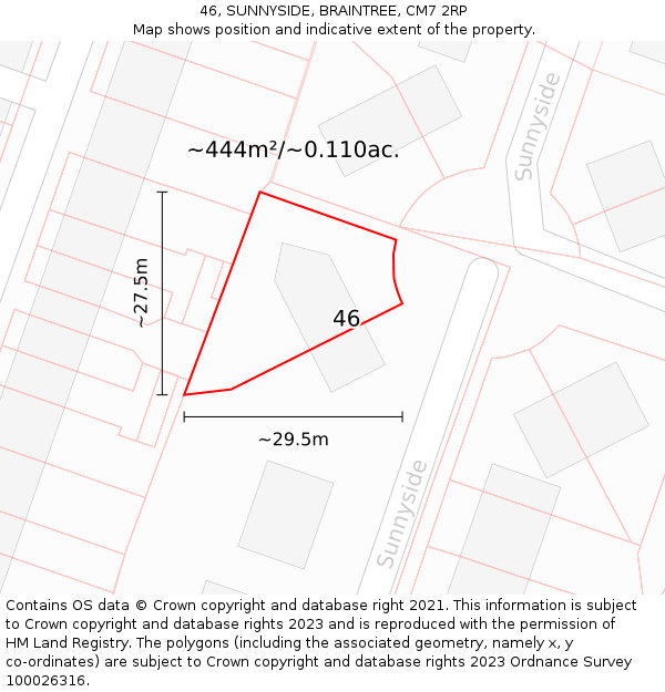46, SUNNYSIDE, BRAINTREE, CM7 2RP: Plot and title map