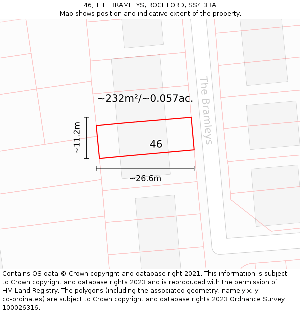 46, THE BRAMLEYS, ROCHFORD, SS4 3BA: Plot and title map
