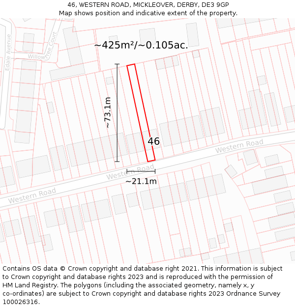 46, WESTERN ROAD, MICKLEOVER, DERBY, DE3 9GP: Plot and title map