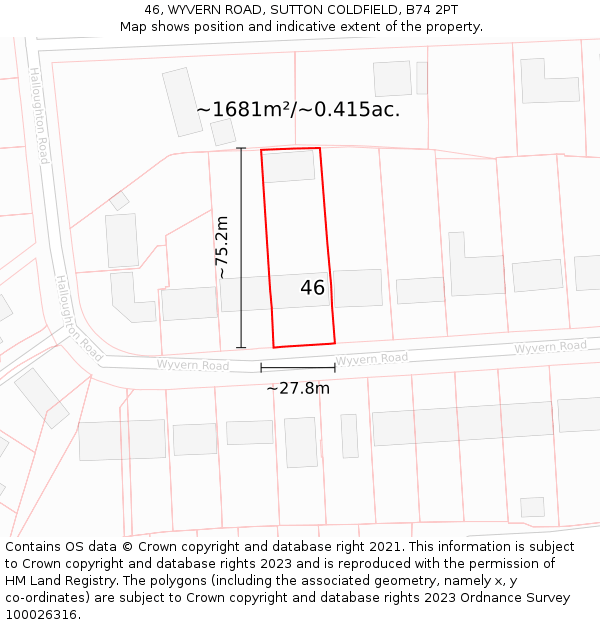 46, WYVERN ROAD, SUTTON COLDFIELD, B74 2PT: Plot and title map