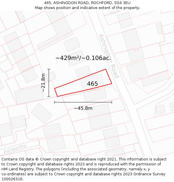 465, ASHINGDON ROAD, ROCHFORD, SS4 3EU: Plot and title map