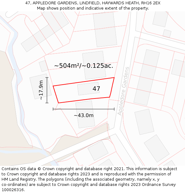47, APPLEDORE GARDENS, LINDFIELD, HAYWARDS HEATH, RH16 2EX: Plot and title map