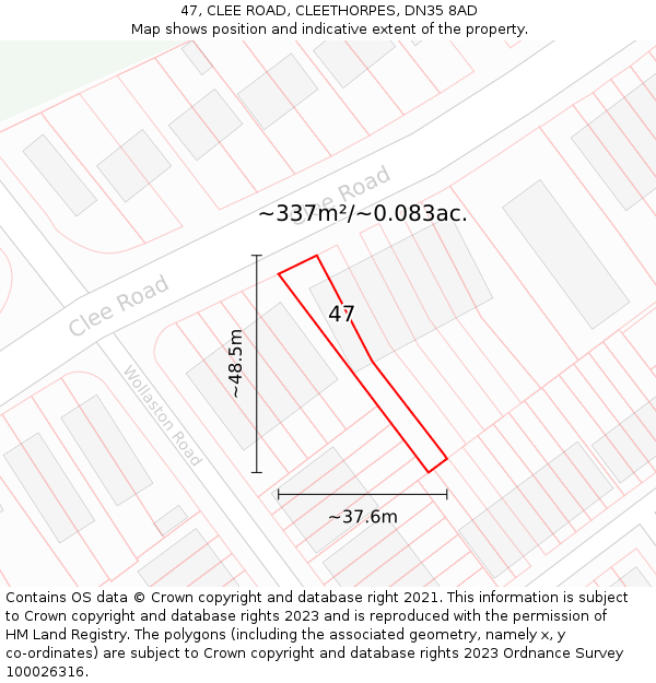 47, CLEE ROAD, CLEETHORPES, DN35 8AD: Plot and title map