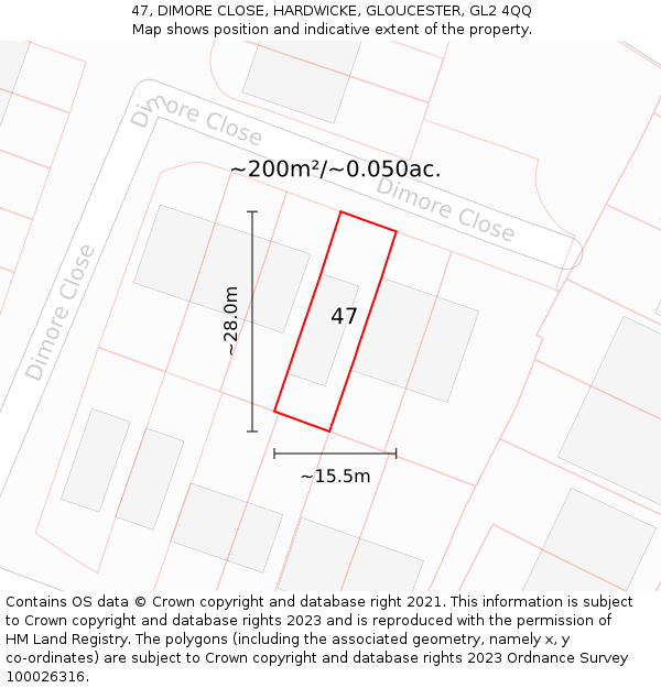 47, DIMORE CLOSE, HARDWICKE, GLOUCESTER, GL2 4QQ: Plot and title map