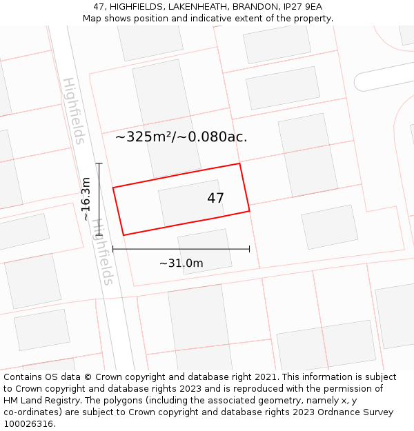 47, HIGHFIELDS, LAKENHEATH, BRANDON, IP27 9EA: Plot and title map