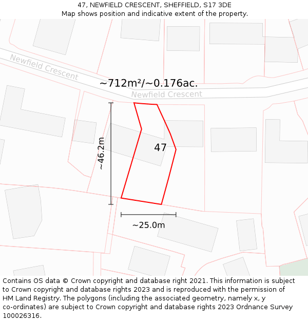 47, NEWFIELD CRESCENT, SHEFFIELD, S17 3DE: Plot and title map