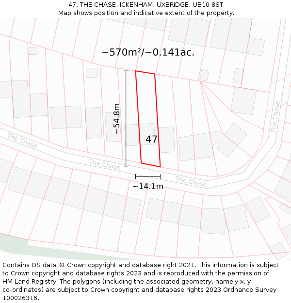 47, THE CHASE, ICKENHAM, UXBRIDGE, UB10 8ST: Plot and title map