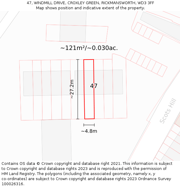 47, WINDMILL DRIVE, CROXLEY GREEN, RICKMANSWORTH, WD3 3FF: Plot and title map