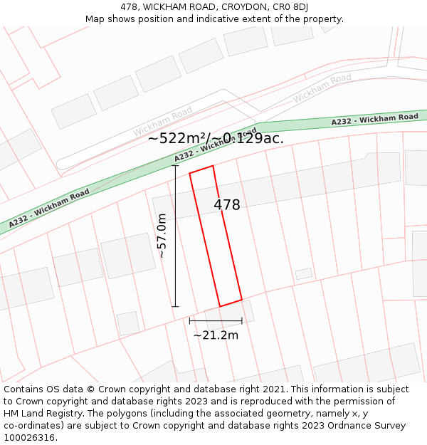 478, WICKHAM ROAD, CROYDON, CR0 8DJ: Plot and title map