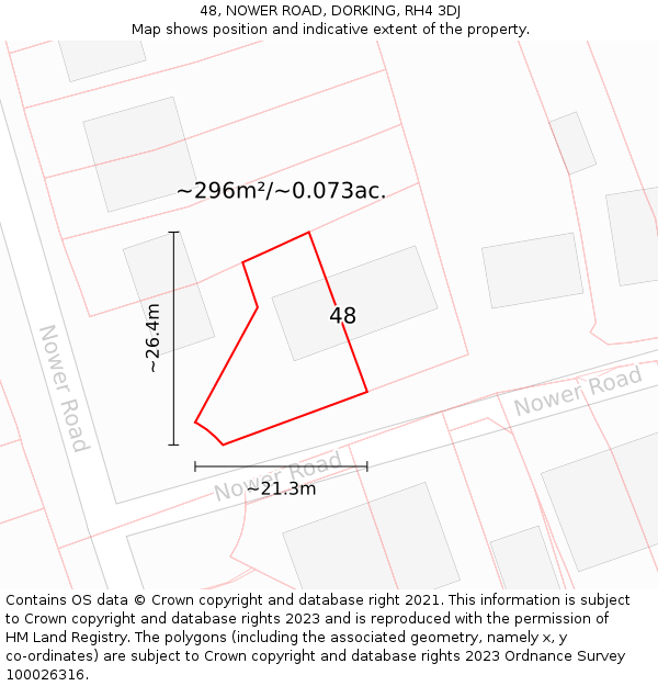 48, NOWER ROAD, DORKING, RH4 3DJ: Plot and title map