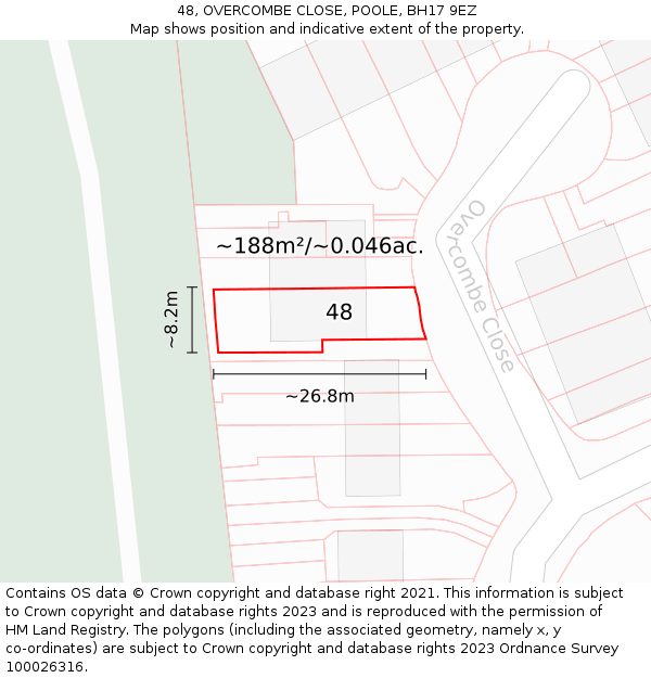 48, OVERCOMBE CLOSE, POOLE, BH17 9EZ: Plot and title map