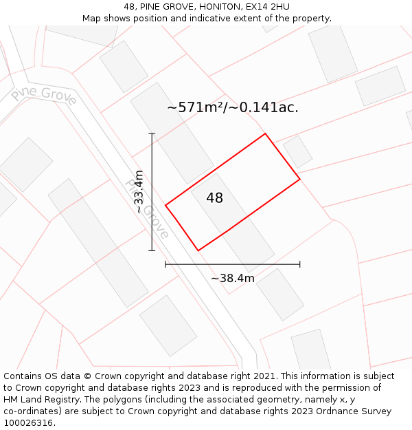 48, PINE GROVE, HONITON, EX14 2HU: Plot and title map
