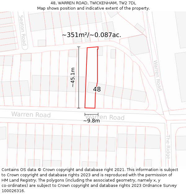 48, WARREN ROAD, TWICKENHAM, TW2 7DL: Plot and title map