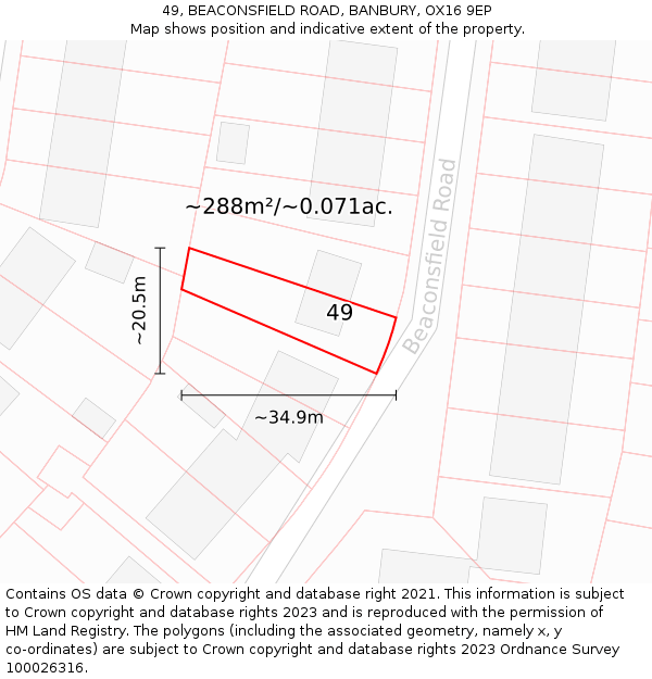49, BEACONSFIELD ROAD, BANBURY, OX16 9EP: Plot and title map