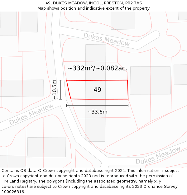 49, DUKES MEADOW, INGOL, PRESTON, PR2 7AS: Plot and title map
