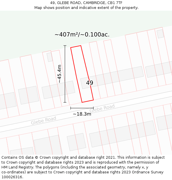 49, GLEBE ROAD, CAMBRIDGE, CB1 7TF: Plot and title map