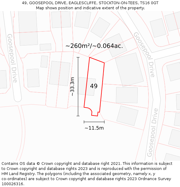 49, GOOSEPOOL DRIVE, EAGLESCLIFFE, STOCKTON-ON-TEES, TS16 0GT: Plot and title map