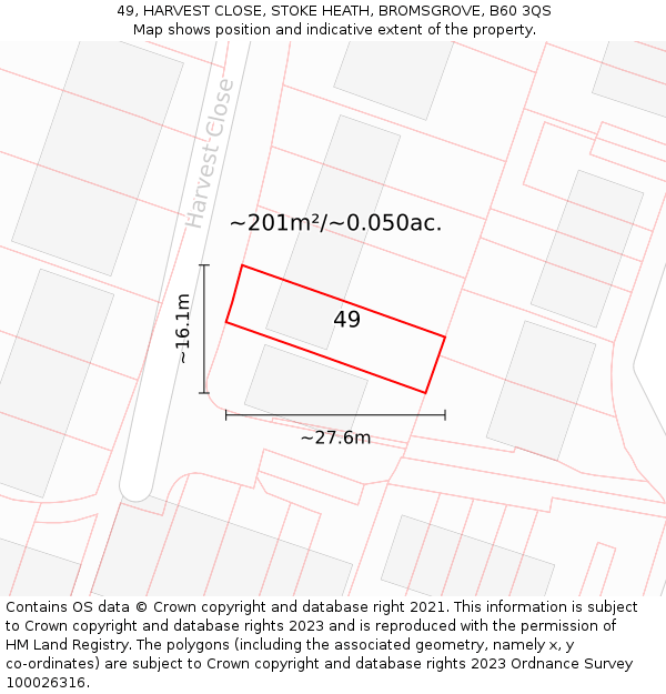 49, HARVEST CLOSE, STOKE HEATH, BROMSGROVE, B60 3QS: Plot and title map
