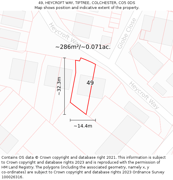 49, HEYCROFT WAY, TIPTREE, COLCHESTER, CO5 0DS: Plot and title map