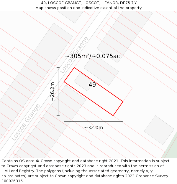 49, LOSCOE GRANGE, LOSCOE, HEANOR, DE75 7JY: Plot and title map