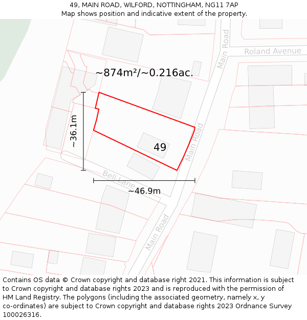 49, MAIN ROAD, WILFORD, NOTTINGHAM, NG11 7AP: Plot and title map