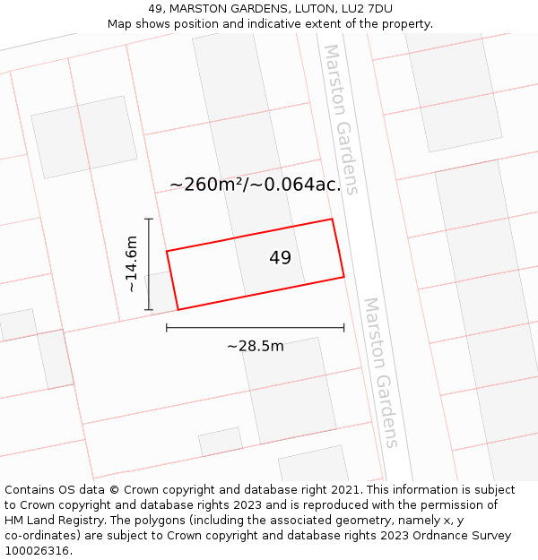49, MARSTON GARDENS, LUTON, LU2 7DU: Plot and title map