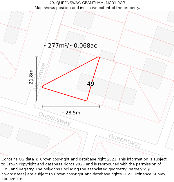 49, QUEENSWAY, GRANTHAM, NG31 9QB: Plot and title map