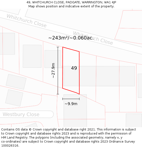 49, WHITCHURCH CLOSE, PADGATE, WARRINGTON, WA1 4JP: Plot and title map