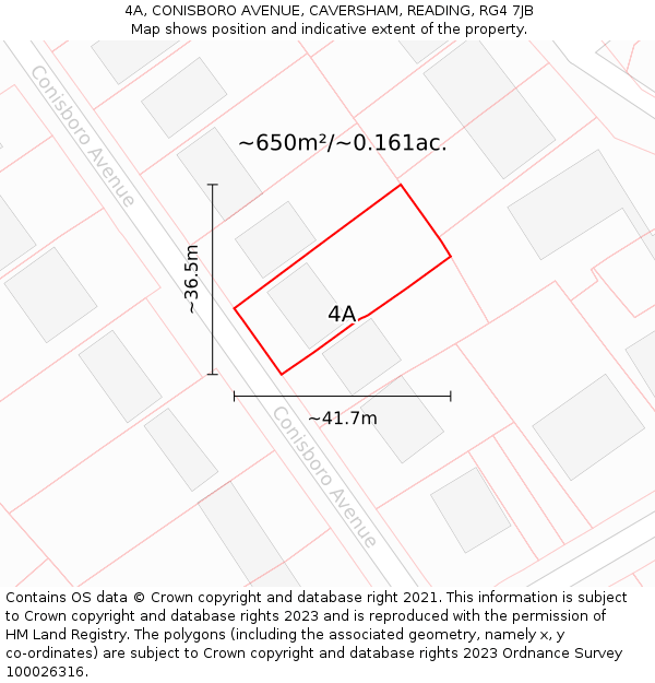 4A, CONISBORO AVENUE, CAVERSHAM, READING, RG4 7JB: Plot and title map