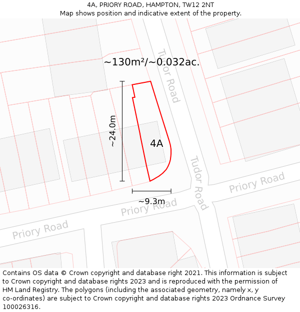 4A, PRIORY ROAD, HAMPTON, TW12 2NT: Plot and title map